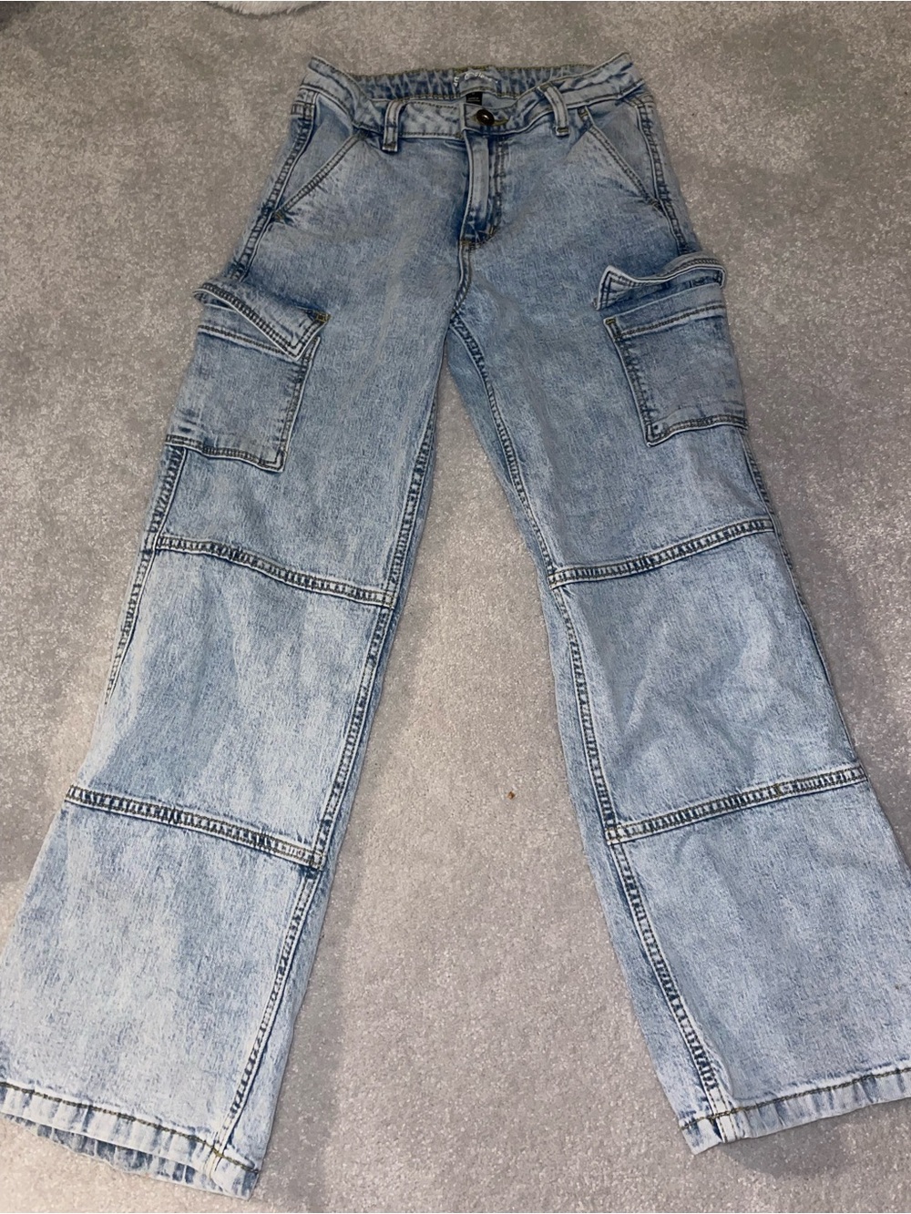 Cat & Jack Light Wash Wide Leg Cargo Jeans